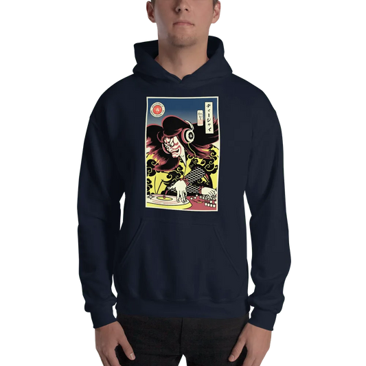 Hannya DJ Turntable Music Japanese Ukiyo-e Unisex Hoodie - Navy / S