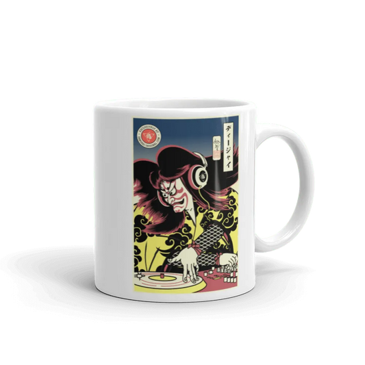 Hannya DJ Turntable Music Japanese Ukiyo-e White Glossy Mug - Default Title