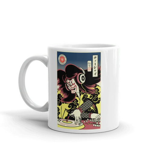 Hannya DJ Turntable Music Japanese Ukiyo-e White Glossy Mug -