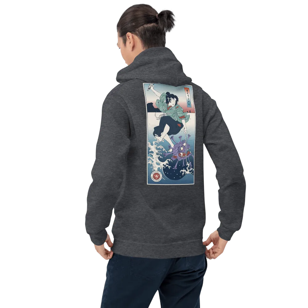 Onna Bugeisha vs Virus Demon Japanese Ukiyo-e Unisex Hoodie - Samurai Original