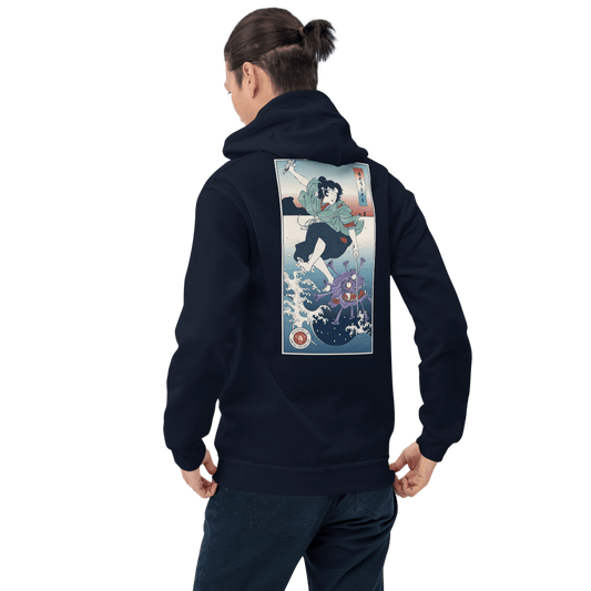 Onna Bugeisha vs Virus Demon Japanese Ukiyo-e Unisex Hoodie - Samurai Original