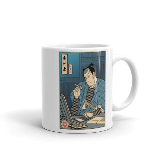 Samurai Accountant And Samurai Designer Japanese White Glossy Mug - Samurai Original