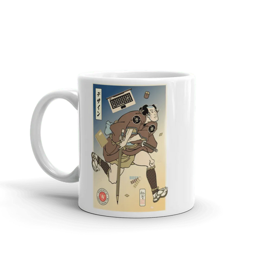 Samurai Accountant And Samurai Designer Japanese White Glossy Mug - Samurai Original