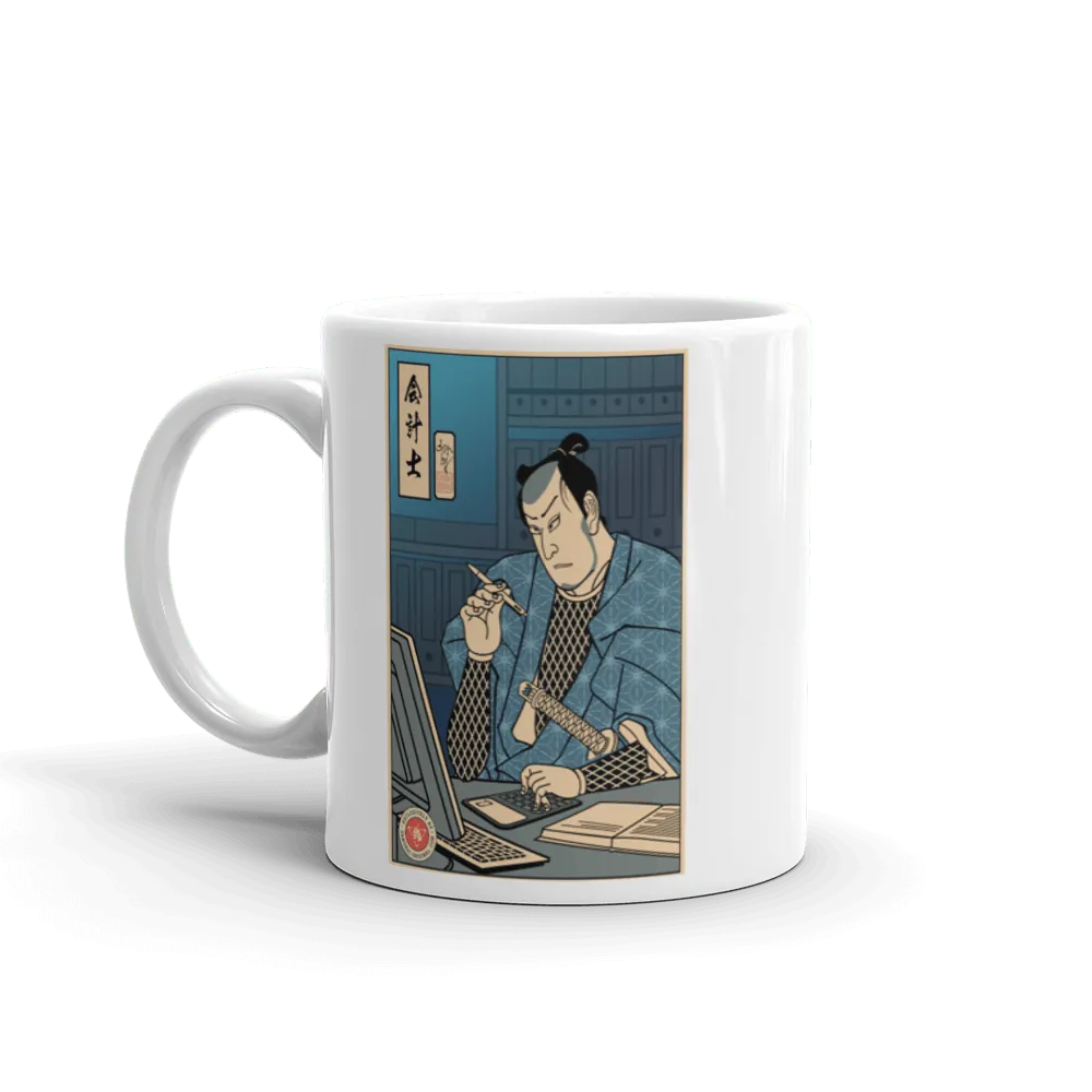 Samurai Accountant Japanese Ukiyo-e White Glossy Mug - Samurai Original