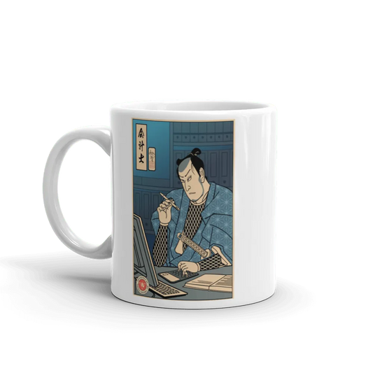 Samurai Accountant Japanese Ukiyo-e White Glossy Mug - Samurai Original