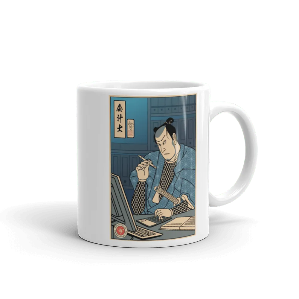 Samurai Accountant Japanese Ukiyo-e White Glossy Mug - Samurai Original