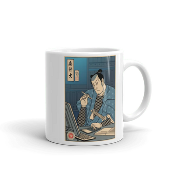 Samurai Accountant Japanese Ukiyo-e White Glossy Mug - Samurai Original