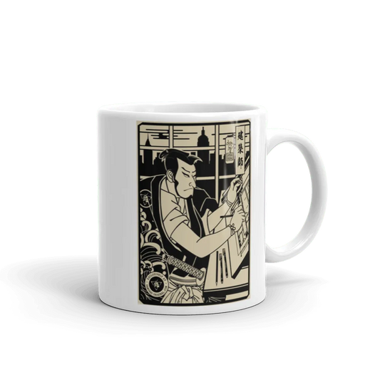 Samurai Architect Design Ukiyo-e 1 White Glossy Mug - Samurai Original