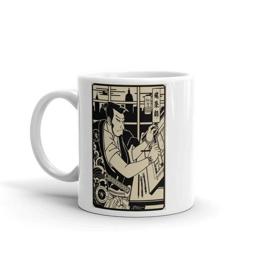 Samurai Architect Design Ukiyo-e 1 White Glossy Mug - Samurai Original