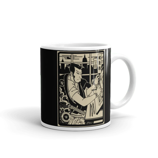 Samurai Architect Design Ukiyo-e 2 White Glossy Mug - Samurai Original