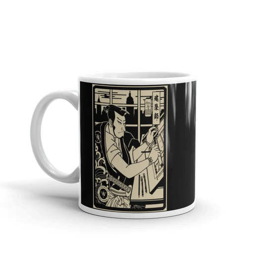 Samurai Architect Design Ukiyo-e 2 White Glossy Mug - Samurai Original