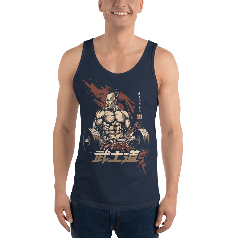 Samurai Bodybuilding Gym Ukiyo-e Unisex Tank Top - Navy / XS