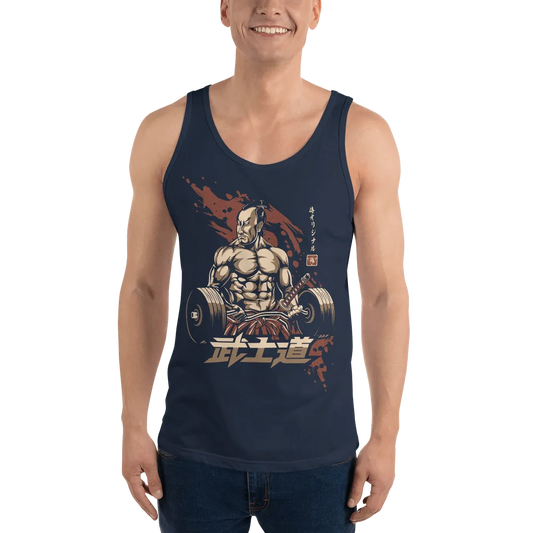 Samurai Bodybuilding Gym Ukiyo-e Unisex Tank Top - Navy / XS