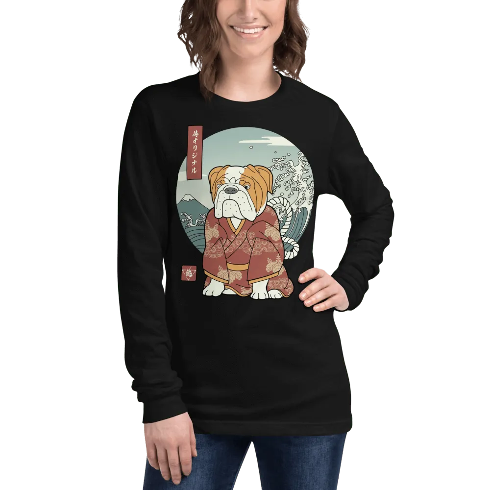 Samurai Bulldog Best Friend Ukiyo-e Funny Unisex Long Sleeve Tee - Samurai Original