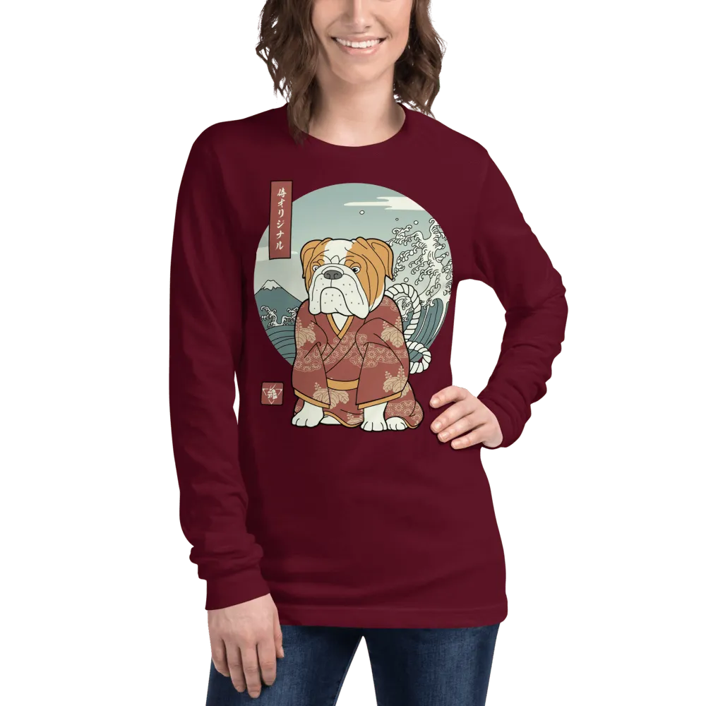 Samurai Bulldog Best Friend Ukiyo-e Funny Unisex Long Sleeve Tee - Samurai Original