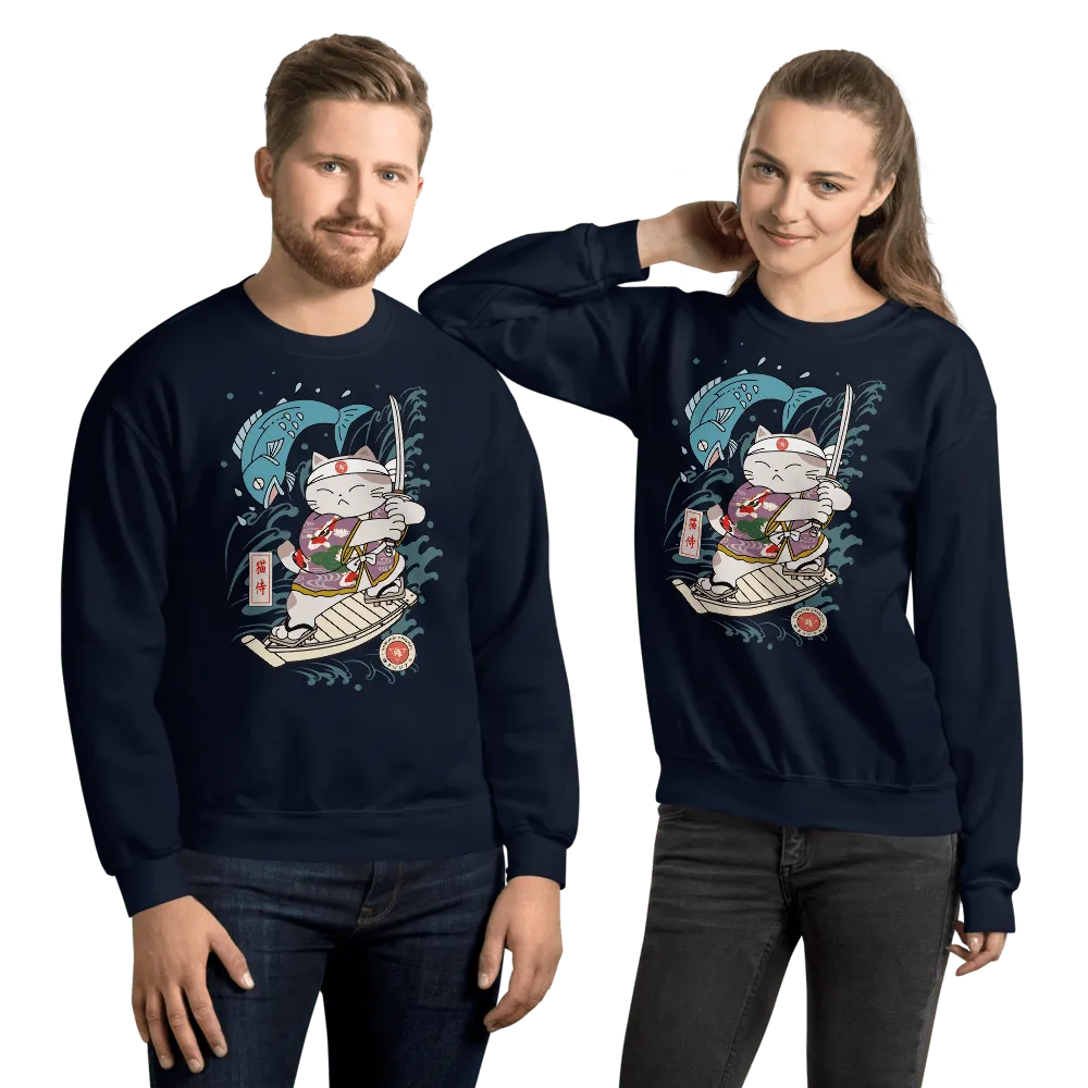 Samurai Cat Love Fish 2 Ukiyo-e Unisex Sweatshirt - Samurai Original