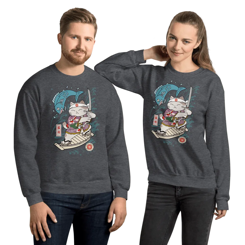 Samurai Cat Love Fish 2 Ukiyo-e Unisex Sweatshirt - Samurai Original