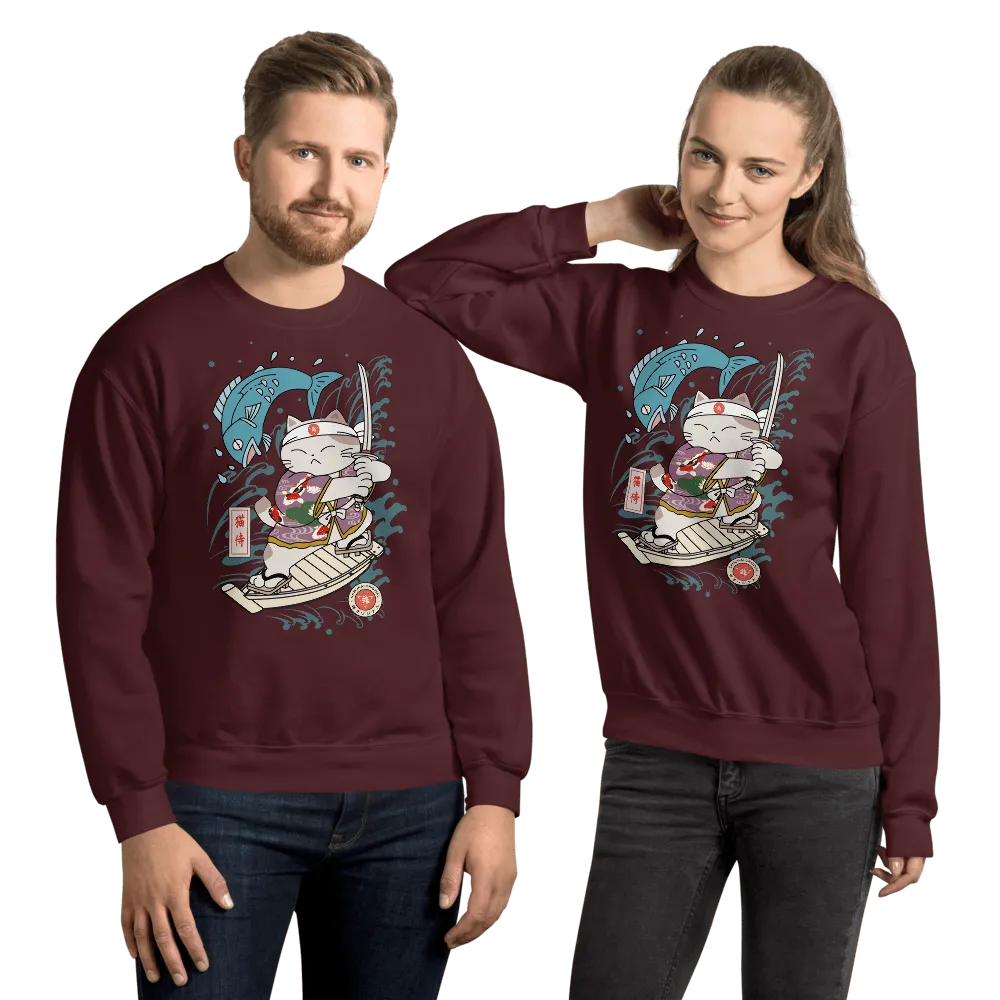 Samurai Cat Love Fish 2 Ukiyo-e Unisex Sweatshirt - Samurai Original