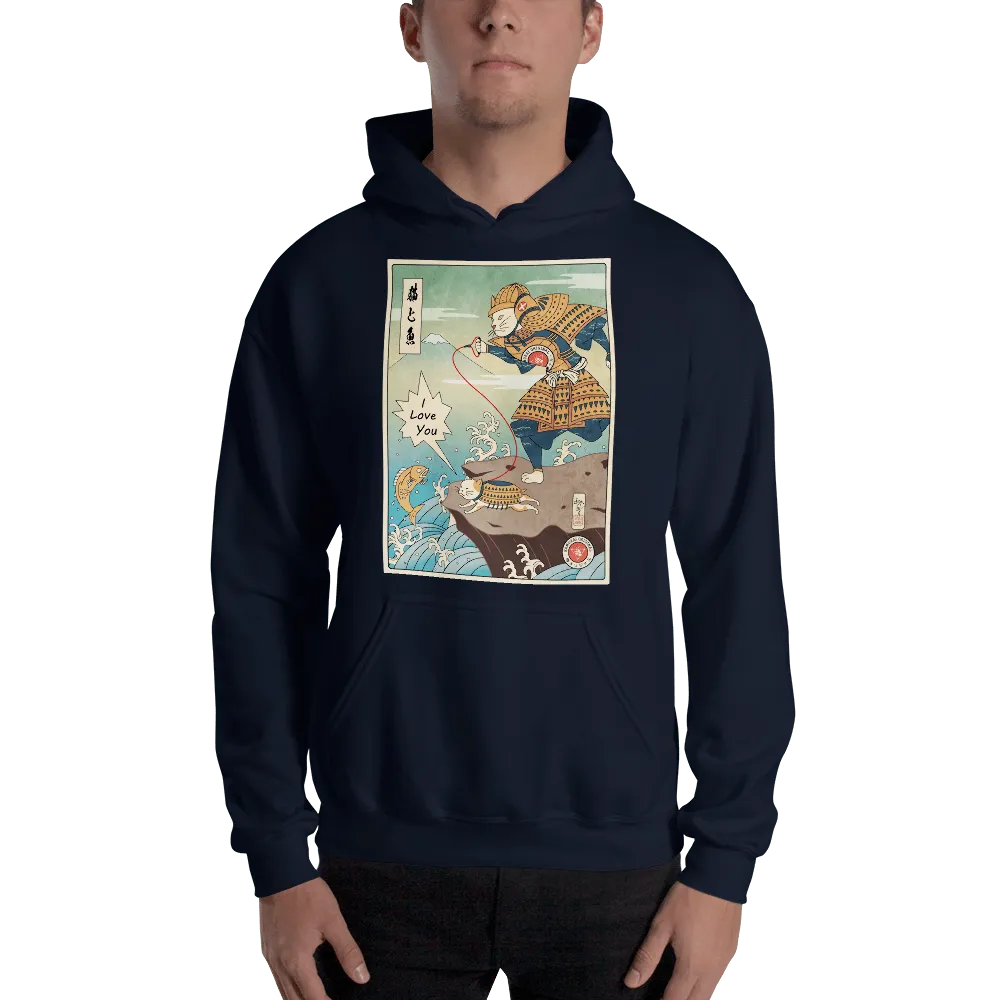 Samurai Cat Love Fish Ukiyo-e Funny Unisex Hoodie - Samurai Original