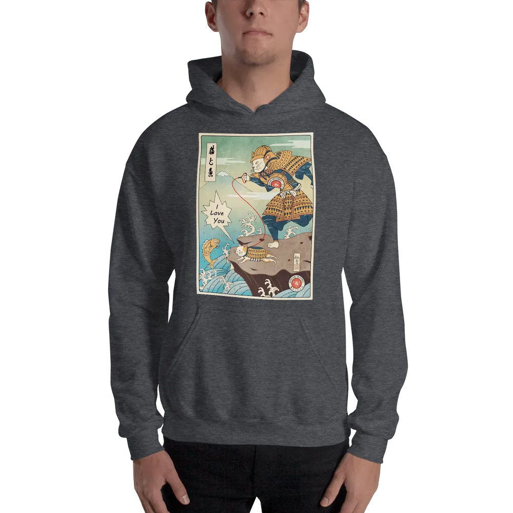 Samurai Cat Love Fish Ukiyo-e Funny Unisex Hoodie - Samurai Original