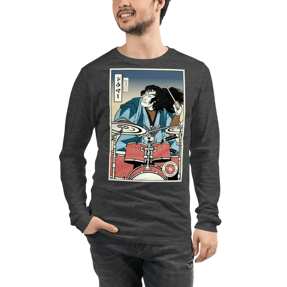 Samurai Drummer 5 Percussion Music Ukiyo-e Unisex Long Sleeve Tee Samurai Original