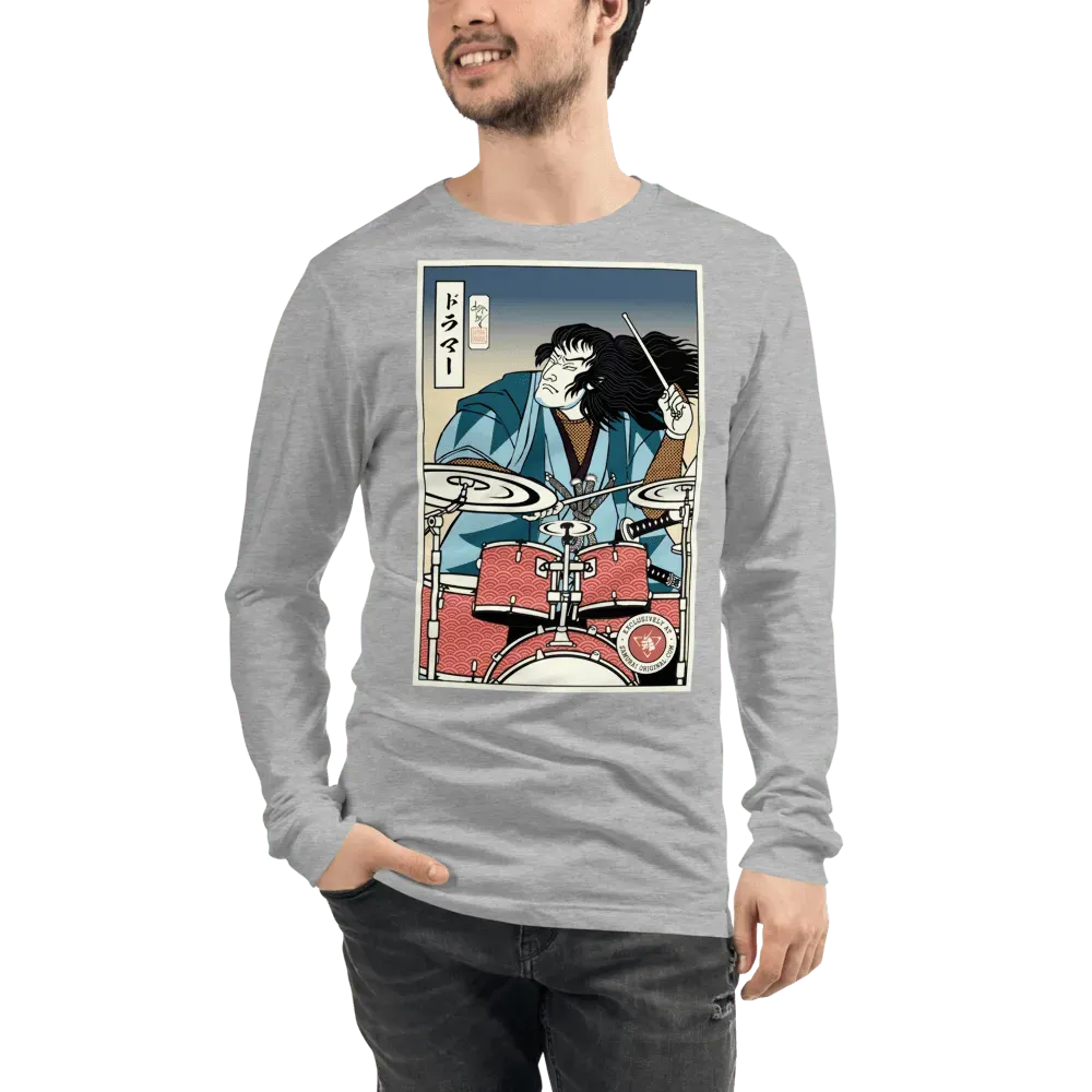 Samurai Drummer 5 Percussion Music Ukiyo-e Unisex Long Sleeve Tee Samurai Original