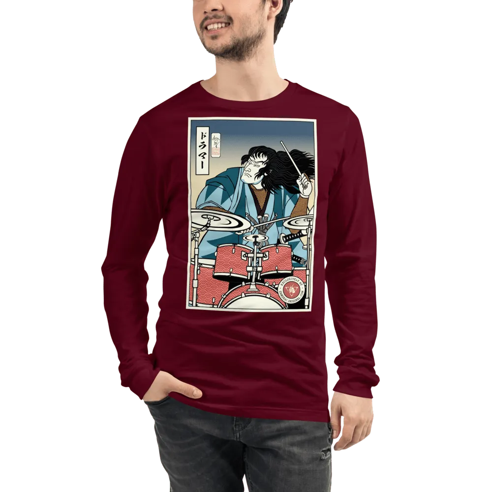 Samurai Drummer 5 Percussion Music Ukiyo-e Unisex Long Sleeve Tee Samurai Original