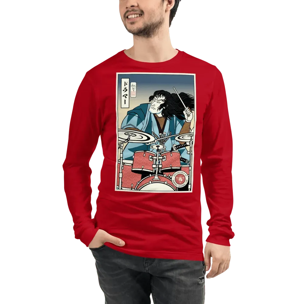 Samurai Drummer 5 Percussion Music Ukiyo-e Unisex Long Sleeve Tee Samurai Original