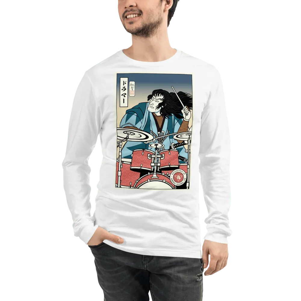 Samurai Drummer 5 Percussion Music Ukiyo-e Unisex Long Sleeve Tee Samurai Original