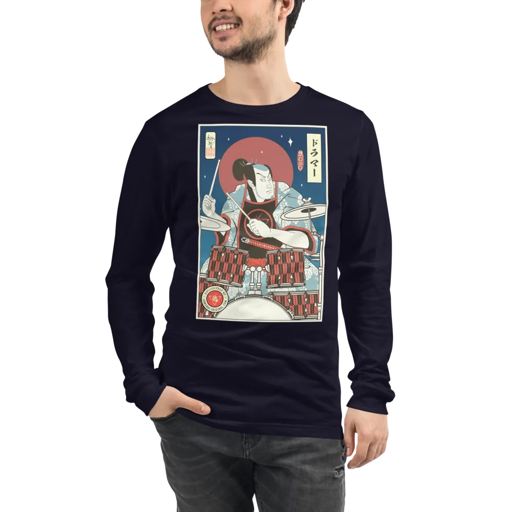 Samurai Drummer Percussion Music Ukiyo-e Unisex Long Sleeve Tee Samurai Original