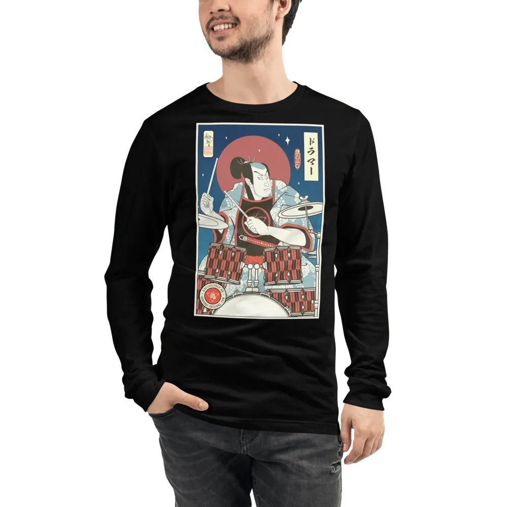 Samurai Drummer Percussion Music Ukiyo-e Unisex Long Sleeve Tee Samurai Original