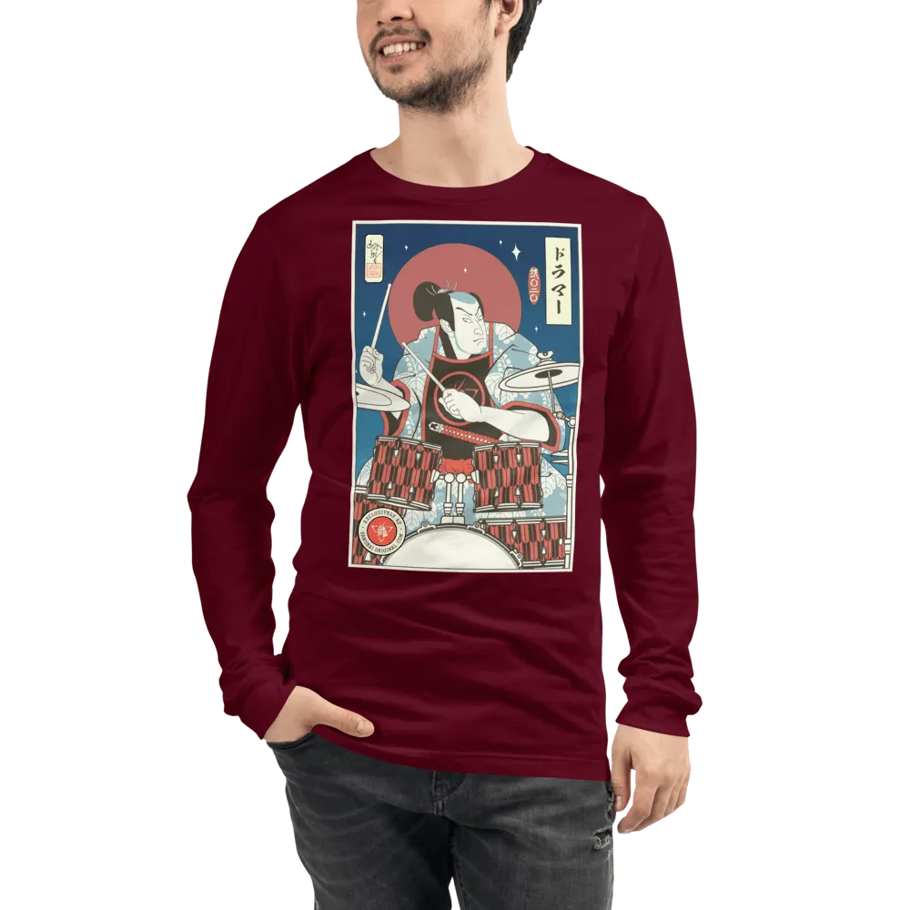 Samurai Drummer Percussion Music Ukiyo-e Unisex Long Sleeve Tee Samurai Original