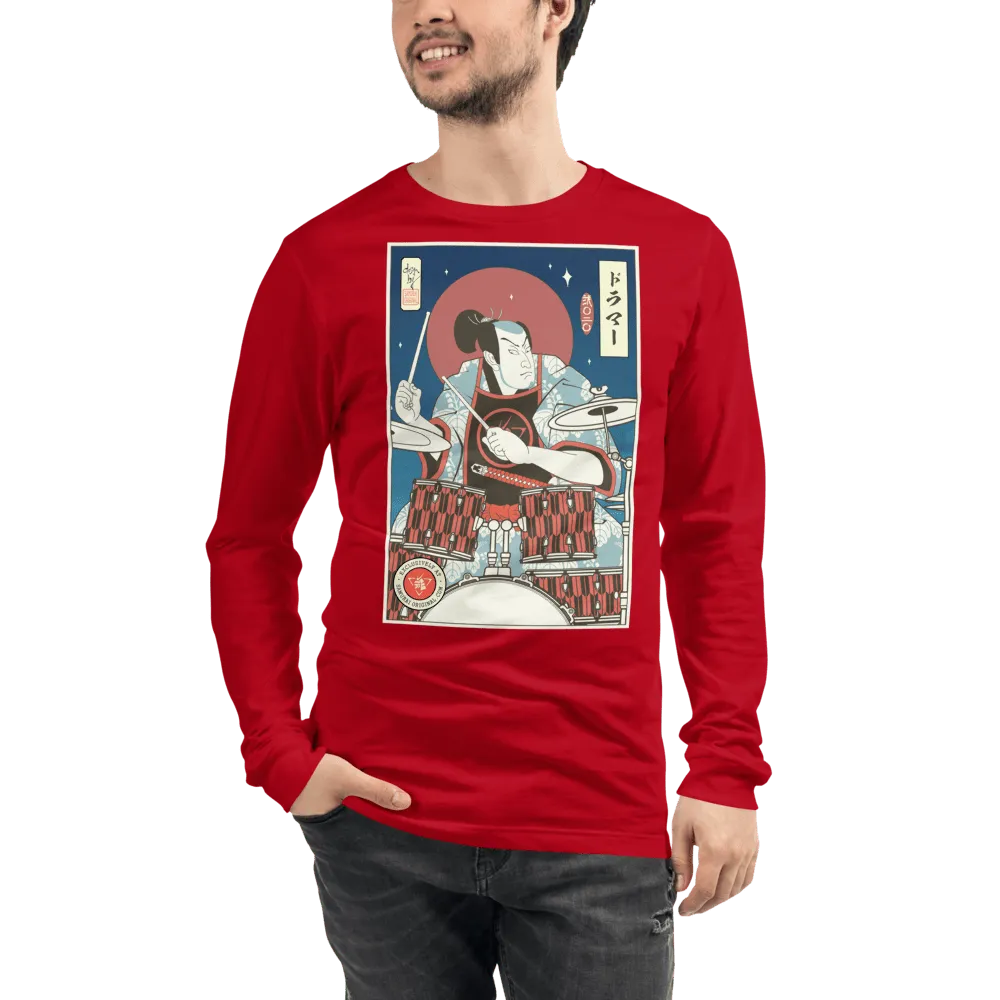 Samurai Drummer Percussion Music Ukiyo-e Unisex Long Sleeve Tee Samurai Original