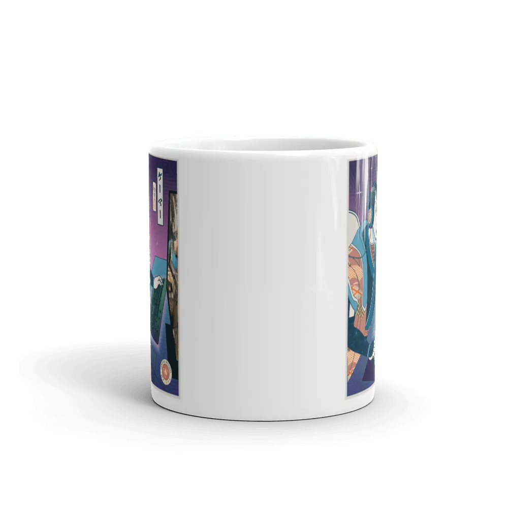 Samurai Gamer Streamer Ukiyo-e White Glossy Mug - Samurai Original