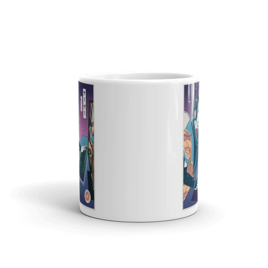 Samurai Gamer Streamer Ukiyo-e White Glossy Mug - Samurai Original