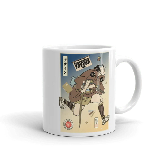 Samurai Graphic Design Ukiyo-e White Glossy Mug - Default Title