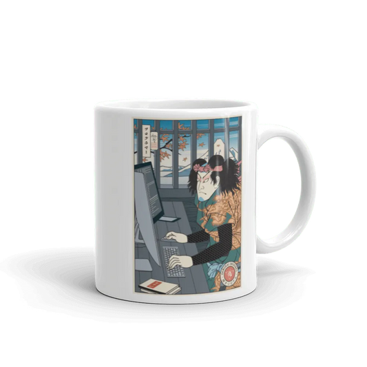 Samurai Programmer 3 Computer Science Ukiyo-e White Glossy Mug - Samurai Original