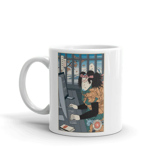 Samurai Programmer 3 Computer Science Ukiyo-e White Glossy Mug - Samurai Original