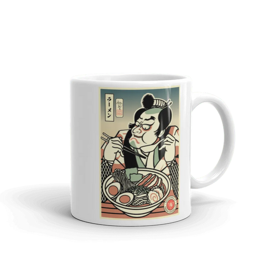 Samurai Ramen Noodles Japan's Food Ukiyo-e White Glossy Mug Samurai Original