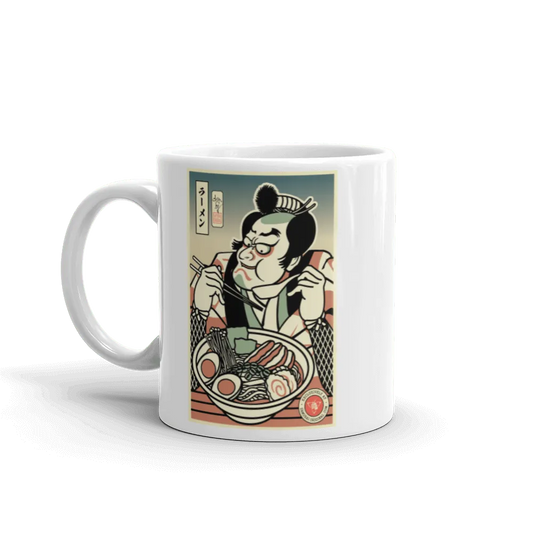 Samurai Ramen Noodles Japan's Food Ukiyo-e White Glossy Mug Samurai Original