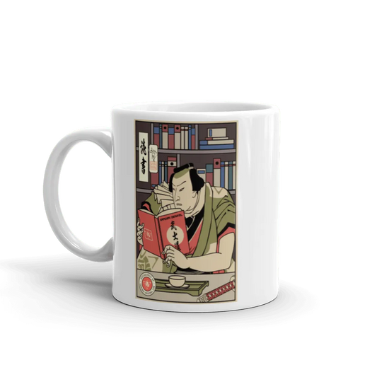 Samurai Reading Books Library Ukiyo-e White Glossy Mug Samurai Original