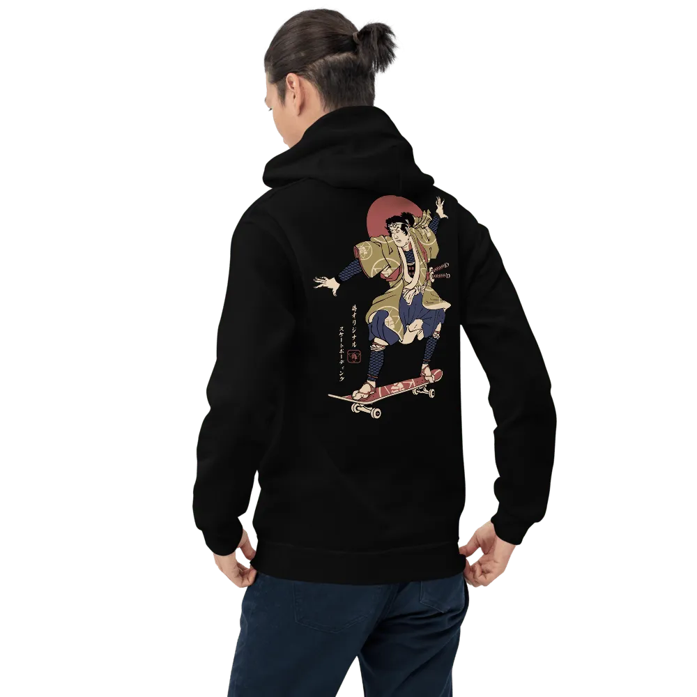 Samurai Skateboard Ukiyo-e Unisex Hoodie - Black / S