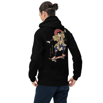 Samurai Skateboard Ukiyo-e Unisex Hoodie - Black / S