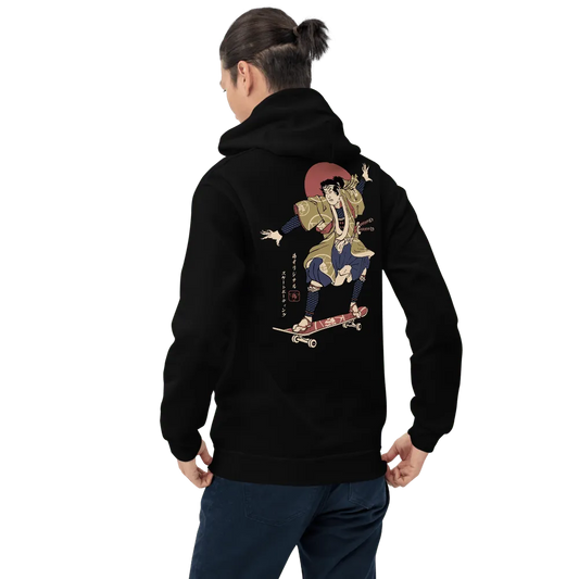 Samurai Skateboard Ukiyo-e Unisex Hoodie - Black / S