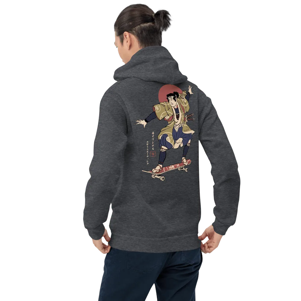 Samurai Skateboard Ukiyo-e Unisex Hoodie - Dark Heather / S