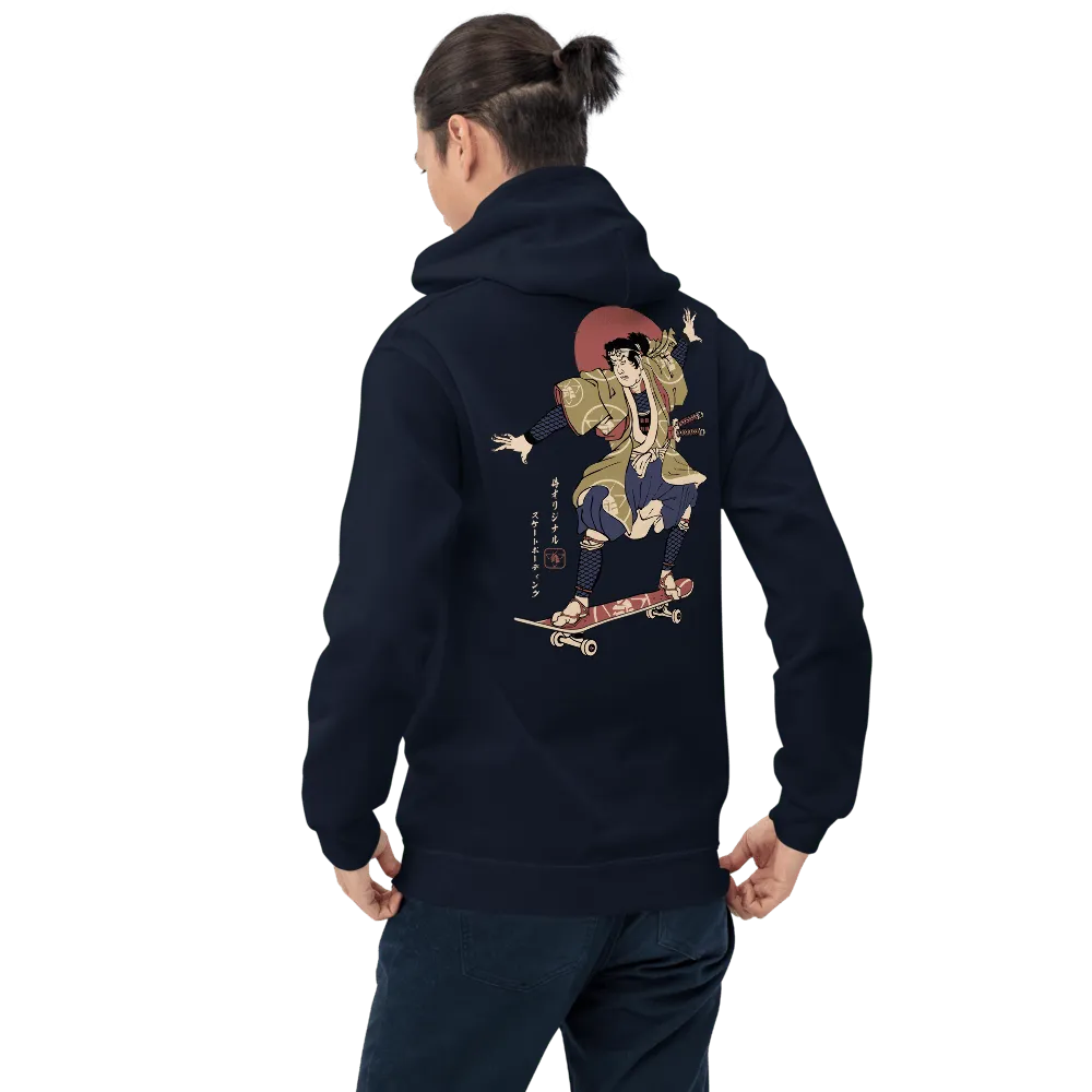 Samurai Skateboard Ukiyo-e Unisex Hoodie - Navy / S