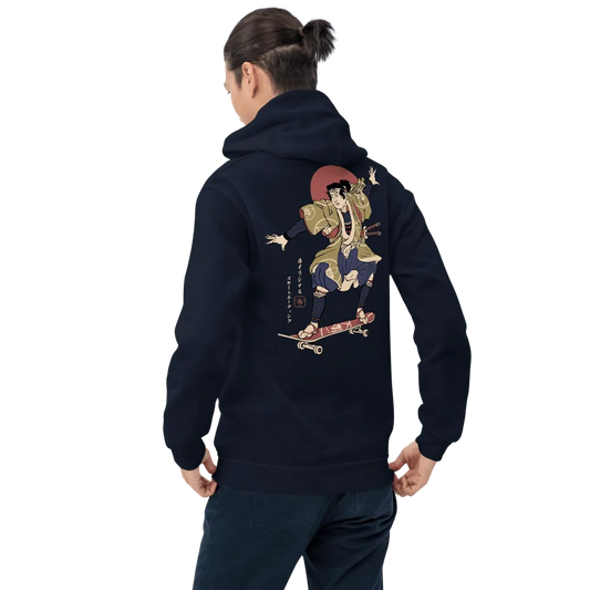 Samurai Skateboard Ukiyo-e Unisex Hoodie - Navy / S