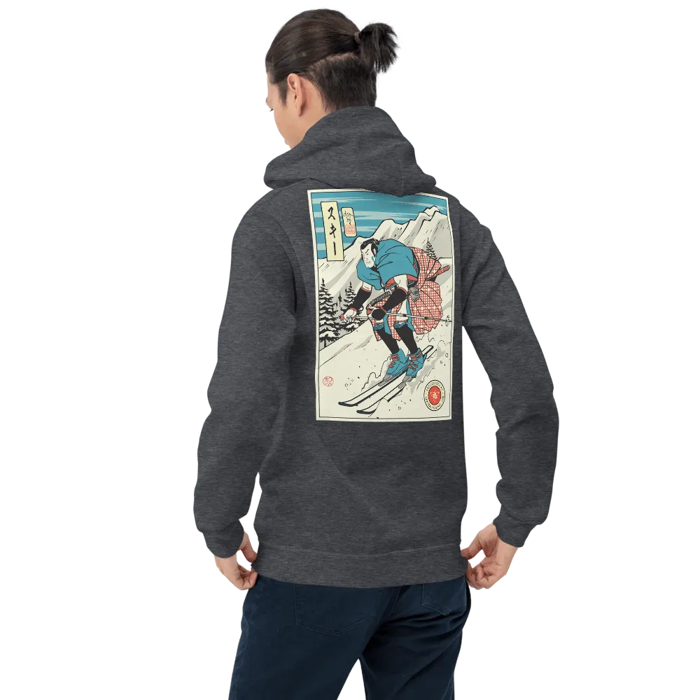 Samurai Ski Winter Sport Ukiyo-e Unisex Hoodie - Dark Heather / S