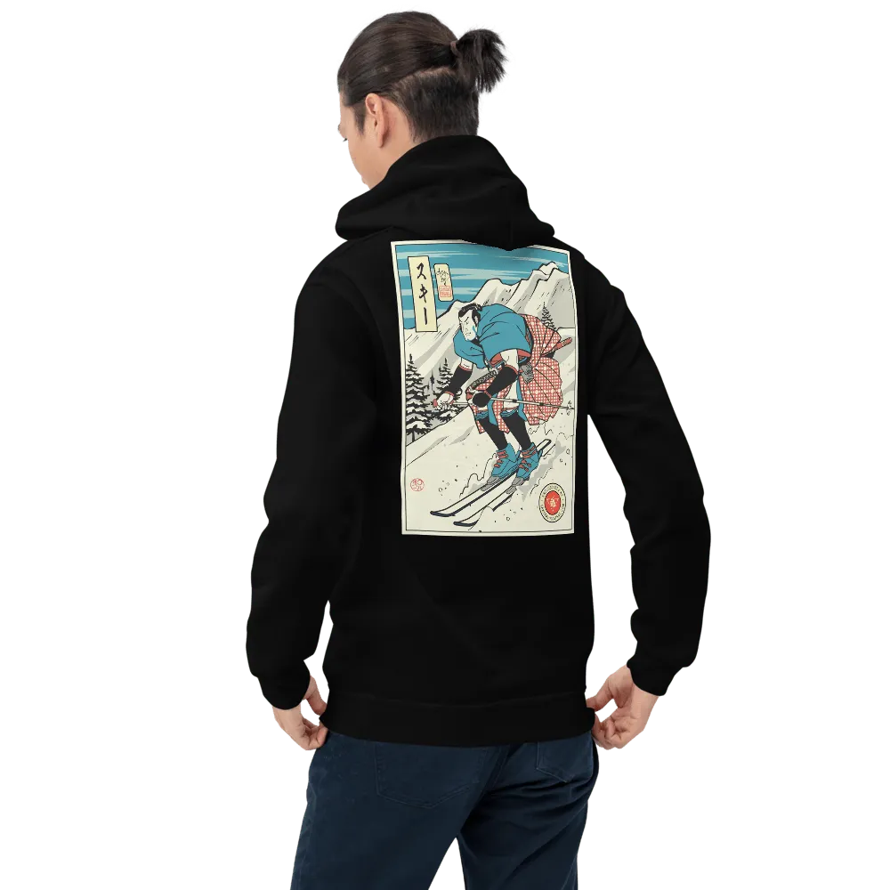 Samurai Ski Winter Sport Ukiyo-e Unisex Hoodie - Black / S