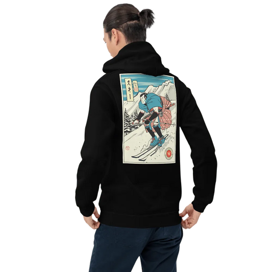 Samurai Ski Winter Sport Ukiyo-e Unisex Hoodie - Black / S